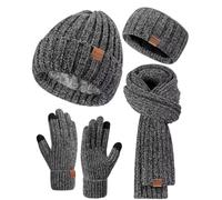 Winuesa Headbands Hat Scarf and Gloves Set Ladies, Chenille Beanie Hat Women Fleece Lined Touchscreen Gloves Women Knit Scarf Ear Warmers 4 in 1 Cold Weather Gift Set