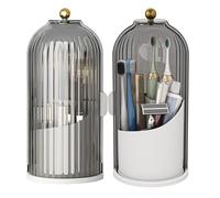 Winuoyang Makeup Brush Holder Organiser with Lid, 360° Rotating Brushes Container Acrylic Cosmetic Storage Box for Vanity Bedroom Bathroom Dressing Table (Black)