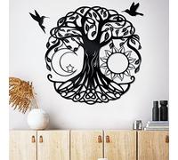 WINUSD 18in Black Metal Wall Art, Tree of Life Wall Decor Metal Artwork for Wall with 2 Pcs Black Metal Bird Silhouette, Tree of Life Wall Decor for Norse Decor Living Room Outdoor Indoor