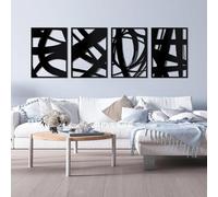 WINUSD 23in Black Large Abstract Metal Wall Art, 4Pcs Minimalist Modern Single Line Art Wall Decor, 3D Textured Hollow Out Design Wall Sculptures, Metal Artwork for Wall Art for Living Room Kitchen