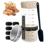 WINUSD 34OZ Sourdough Starter Jar Kit，1000ML Large Sourdough Starter Glass Jar with Aluminum Lid, Chalkboard Labels, Feeding Day & Time Tracker Band, Thermometer, Silicone Scraper, Sewn Cloth Cover