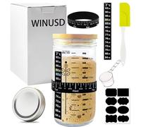 WINUSD 7PCS Sourdough Starter Kit, 24Oz Sourdough Starter Jar with Date Feeding Elastic Band, Measuring Cup, Chalkboard Labels, Thermometer Strip, Silicon Spatula, Two-piece Removable Aluminium Cap