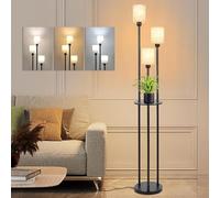 Winverty 3-Light Floor Lamp, 66" H Standing Lamp Industrial with Linen Lampshade, Bedroom Modern Floor Lamps with Shelves, Vintage Boho Indoor Luminaire, Foot-Switch Black Light Pole for Living Room