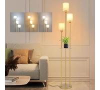 Winverty Modern Floor Lamps for Living Room, 3-Lights LED Floor Lamp with Shelves, Bedroom Standing Lamp with Fabric Shade and Foot Switch, 66" Tall Lamps for Bedroom Office