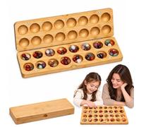 Winwj Wooden Stone Game with Stones, Folding Wooden Board, Gemstones Strategy Games, Two Player Stone Game for Family Party School Travel, 65 Jewels