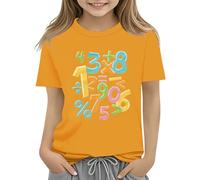 WINWUQB Boys Girls Math Day Tshirt Funny Colorful Numbers Printed Tees Short Sleeved Shirt Novelty T-Shirts Back to School Day Shirts Kids Number Day T Shirt (Yellow, 6-7 Years)