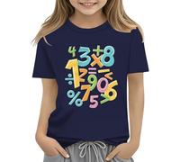 WINWUQB Boys Girls Math Day Tshirt Funny Colorful Numbers Printed Tees Short Sleeved Shirt Novelty T-Shirts Back to School Day Shirts Kids Number Day T Shirt (Navy, 10-11 Years)