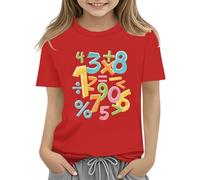 WINWUQB Boys Girls Math Day Tshirt Funny Colorful Numbers Printed Tees Short Sleeved Shirt Novelty T-Shirts Back to School Day Shirts Kids Number Day T Shirt (Red, 3-4 Years)