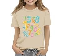 WINWUQB Boys Girls Math Day Tshirt Funny Colorful Numbers Printed Tees Short Sleeved Shirt Novelty T-Shirts Back to School Day Shirts Kids Number Day T Shirt (Khaki, 6-7 Years)