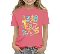WINWUQB Boys Girls Math Day Tshirt Funny Colorful Numbers Printed Tees Short Sleeved Shirt Novelty T-Shirts Back to School Day Shirts Kids Number Day T Shirt (Pink, 6-7 Years)