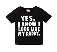 WINWUQB Boys' T-Shirts Yes I Know I Look Like My Daddy Tops Kids Clothes T-Shirt Summer Short Sleeved Tees Boys T Shirts (Black, 6-9 Months)