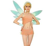 Winx Club Women's Stella Cosplay Fairy Costume Outfit One-shoulder Top and Shorts with a Pair of Wings