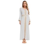 winying Abaya Dress for Women Muslim Embroidery Split Hem Morocco Party Dress Kaftan Arabic Long Dress White M