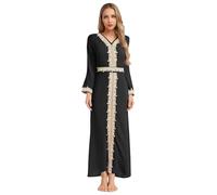 winying Abaya Dress for Women Muslim Embroidery Split Hem Morocco Party Dress Kaftan Arabic Long Dress Black S