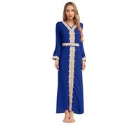 winying Abaya Dress for Women Muslim Embroidery Split Hem Morocco Party Dress Kaftan Arabic Long Dress Dark Blue S