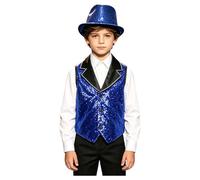winying Boys Sequin Asymmetrical Hem Vest Hat Set for Dance Party Young Performer Clothing Dancewear Royal Blue 5-6 Years