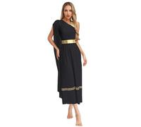 winying Golden Roman Empress Toga Costume for Women Ancient Greek Princess High Waist Tunic Black 3XL