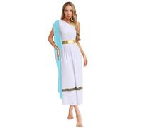 winying Golden Roman Empress Toga Costume for Women Ancient Greek Princess High Waist Tunic Light Blue 3XL