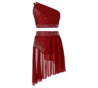 winying Kids Girls Ballet Dance Dress 2 Pieces Outfit Lyrical Dance Dress Crop Top with Skirt Gymnastics Leotard Burgundy 7-8 Years
