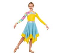 winying Kids Girls Metallic Irregular Flowy Skirt Asymmetrical Praise Dance Tunic Dress Worship Lyrical Dance Costume Yellow 5-6 Years