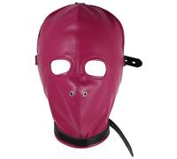 winying Leather Full Face Mask Gothic Prom Masquerade Two Holes Adjustable Hood Hollow Out Headgear For Club Purple Red B One Size