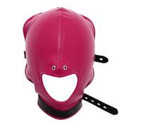 winying Leather Full Face Mask Hood Head Cover Headgear Hat With Drawstring Adjustable Hollow Out Masquerade For Party Purple Red with Mouth Hole One Size