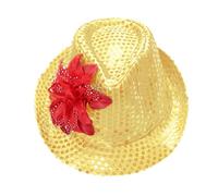 winying Mardi Gras Sequin Fedora Hats Western Sequin Fabric Fedora Hat For Men Cosplay Costume Party Accessory Gold One Size