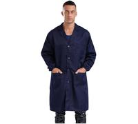 winying Men Women Blouse Work Top Dustproof Jacket Front Button Up Overall Warehouse Jacket Lab Coat Navy Blue Large