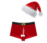 winying Mens Christmas Underwear Set Santa Claus Shorts Sexy Xmas Boxer Briefs with Santa Hat C Red XL