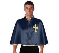 winying Mens Priest Liturgical Cape Embroidery Metallic Trim Front Zip for Church Worship Dance Navy Blue One Size