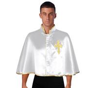 winying Mens Priest Liturgical Cape Embroidery Metallic Trim Front Zip for Church Worship Dance White One Size