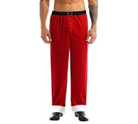 winying Mens Soft Velvet Christmas Long Pants Mr Santa Claus Cosplay Costume Loose Trousers Red XL