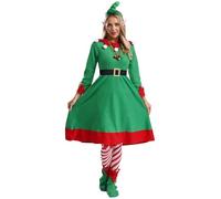 winying Women 7 Pcs Elf Costumes Dress Christmas Santa Claus Costume Adults Xmas Party Xdress Outfits Red XL