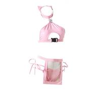 winying Women Sexy Lace Cosplay Outfit Adjustable Cat Lady Costume with Mini Briefs Headwear for Date Night Pink One Size