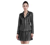 winying Women's Halloween Cosplay 2-Piece Set Striped Academy Blazer + Pleated Hem Skirt Uniform Black XL