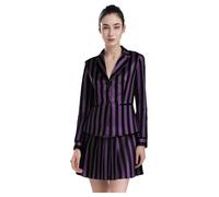 winying Women's Halloween Cosplay 2-Piece Set Striped Academy Blazer + Pleated Hem Skirt Uniform Purple L