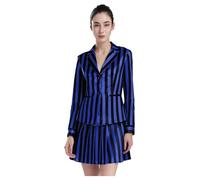 winying Women's Halloween Cosplay 2-Piece Set Striped Academy Blazer + Pleated Hem Skirt Uniform Royal Blue M