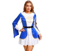 winying Women's Long Sleeve Musketeer Cosplay Halloween Dress with Overlay for Themed Party and Carnival Royal Blue XL
