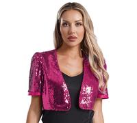 winying Women's Sequin Jacket Evening Shrugs Short Sleeve Open Front Cropped Bolero for Formal Dresses Hot Pink 4XL