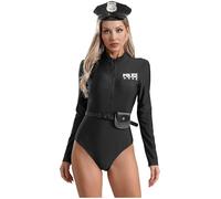 winying Womens Sexy Halloween Dirty Cop Uniform Front Zipper Long Sleeve Bodycon Bodysuit Romper Outfits Black M