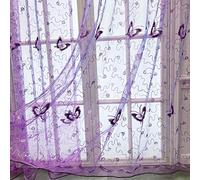 WINYY Sequins Butterfly Sheer Voile Curtain for Bedroom Sliding Glass Door Purple Curtain Drape Rod Pocket Top Tulle Gauze 1 Panel 52 Inch Wide 84 Inch Long