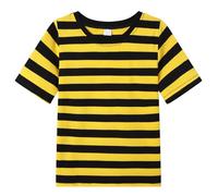 WinZero Kids Striped T-Shirt Soft Cotton Short Sleeve Round Neck Tshirt Boys Girls Stripe Tee Top for Children 12-13 Years Black-Yellow
