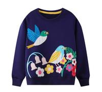WinZero Little Girls Sweatshirt Cotton Crew Neck Flowers and Birds Jumper Toddler Long Sleeve Pullover Tops for Kids 2-7 Years Children Clothes Deep-blue