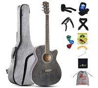 Winzz 3/4 Acoustic Guitar, Beginners Guitar for Kids and Adults, Folk Guitar Black-grey 36 Inches with Steel-string