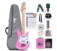 Winzz 30 Inch Kids Electric Guitar Beginner Kit, Junior 1/4 Size Mini Electric Guitar for Children Complete Stater Set with Amp, Gloosy Pink Colour