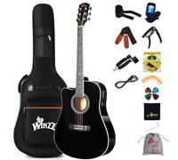 Winzz 4/4 Electro Acoustic Guitar, Left-Handed Western Guitar Set, Adult Beginners, Acoustic Guitar 41 Inch with 4-Band Equaliser (Dreadnought,Glossy Black)