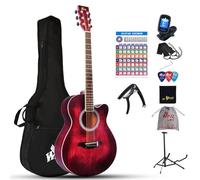 Winzz 40 Inches Acoustic Steel-string Guitar Beginner for Adults Students, Elegant Unique Color Design (Red)