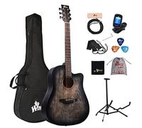 Winzz 41 Inches Acoustic Guitar Full Size Vintage Engraving, Beginners Folk Guitar 4/4 with Padded Bag, Stand, Tuner, Pickup, Strap, Picks, Cleaning Cloth