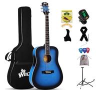 Winzz Acoustic Guitars Full Size, 4/4 Folk Guitar for Beginners Adults, Acoustic Steel-string Guitar Black (blue)