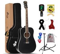 Winzz Acoustic Guitars Full Size, 4/4 Folk Guitar for Beginners Adults, Acoustic Steel-string Guitar Black (black)
